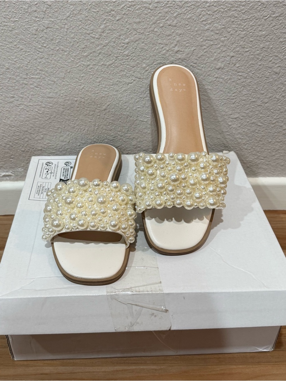 Target Pearl-Embellished Cream Slide Sandals - Women